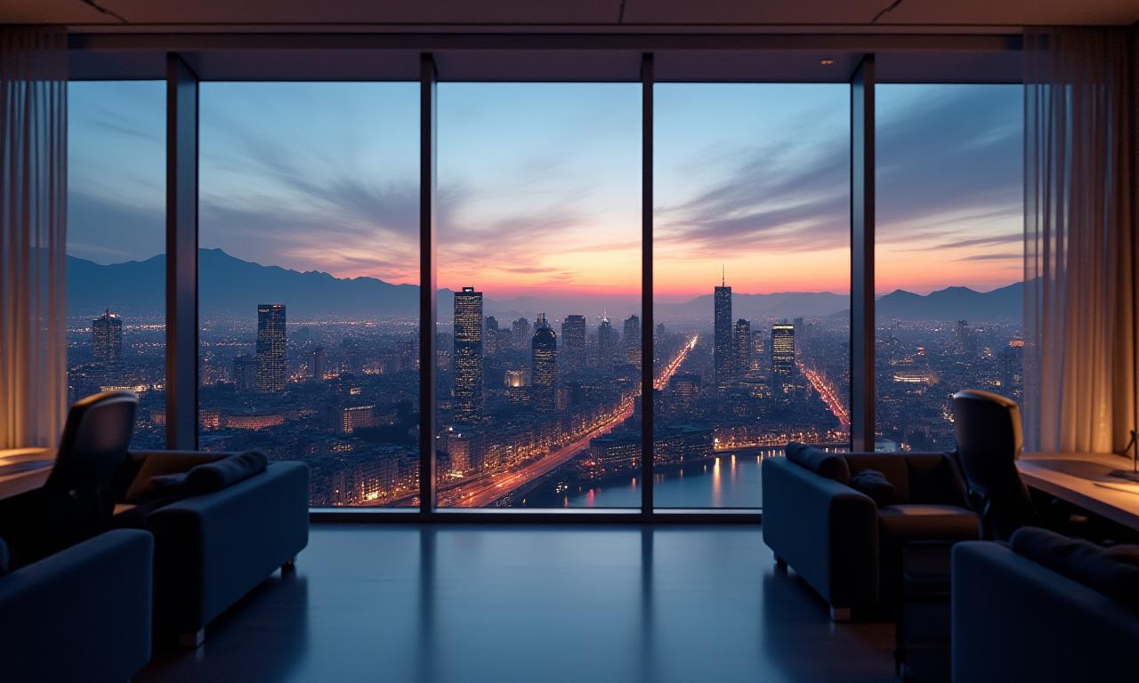 Modern office interior overlooking the Zürich skyline